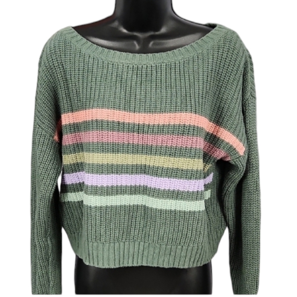 Aeropostale Striped Shaker Knit Cropped Sweater - Large - Picture 3 of 7